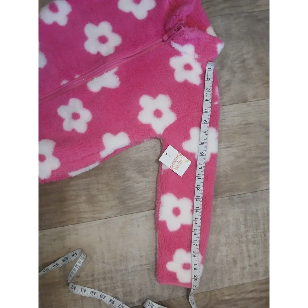 Girl’s Jumping Beans High Pile Fleece Jacket Pink White Flower Full Zip - Size 8